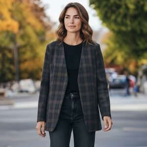 AKRIS Women's Plaid Padded Shoulder Blazer Jacket US 8
